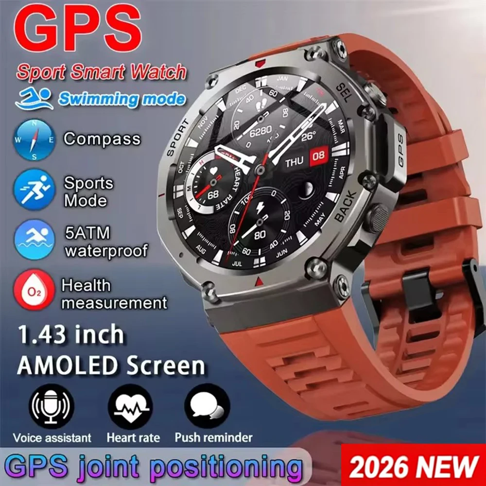 Japanese Active Lifestyle - メンズスマートウォッチ GPS AMOLEDタッチスクリーン 5ATM防水 アウトドアコンパス フィットネススポーツモニター