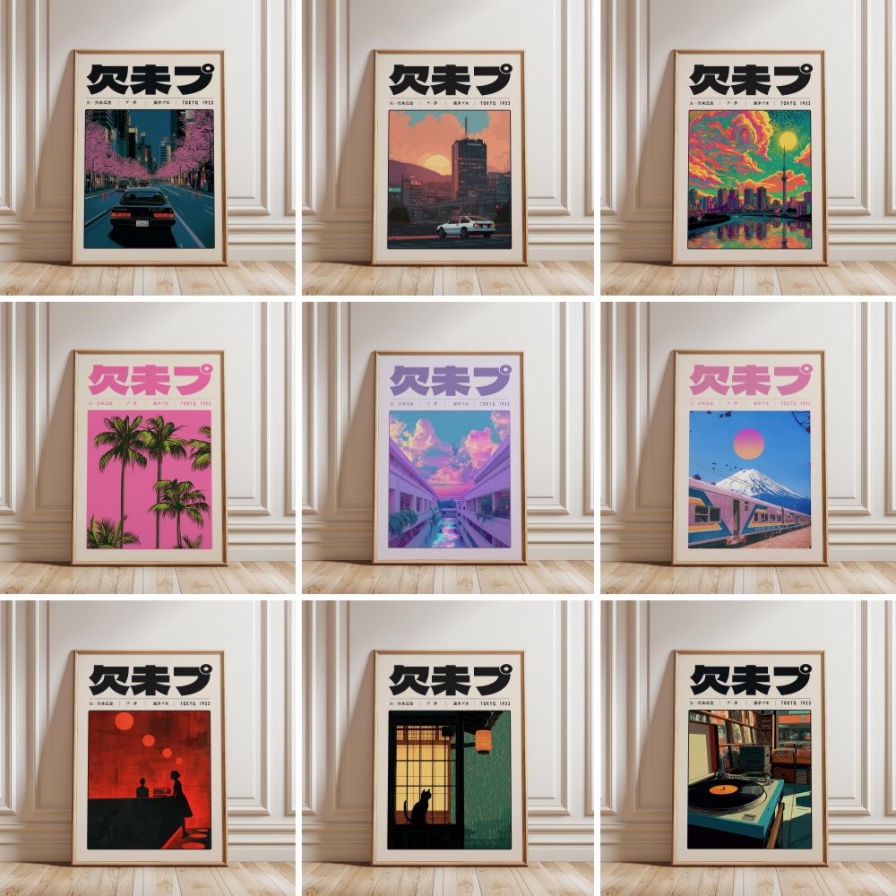 Japanese Culture Lifestyle - Y2K インディー文化日本パターン和風東京ベイパーワープポスター画像キャンバス絵画壁の装飾家の壁画クアドロス