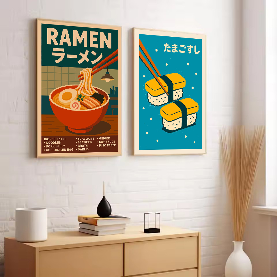 レトロ抽象日本文化黒猫ラーメン鯉魚ポスターキャンバス絵画壁ア - Japanese Culture Lifestyle のレビューと価格