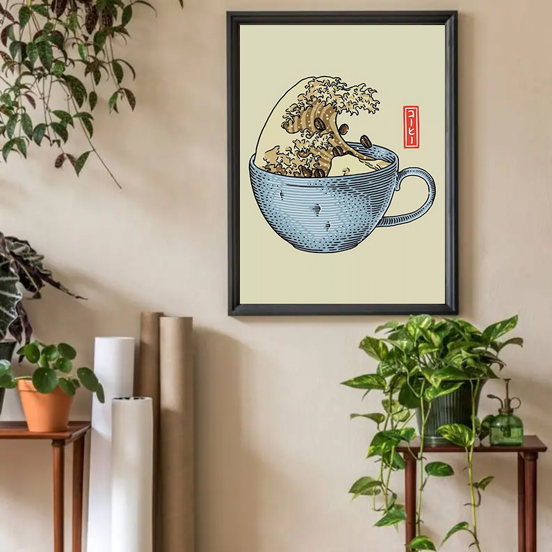 コーヒー豆のポスター,和風,レトロ,大波,HDプリントキャン - Japanese Lifestyle Shop のレビューと価格